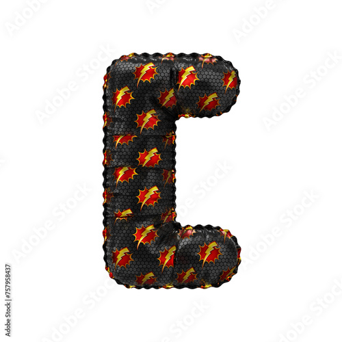 3D inflated balloon Square Brackets Symbol/sign with red & yellow power lightning comic hero pattern black surface