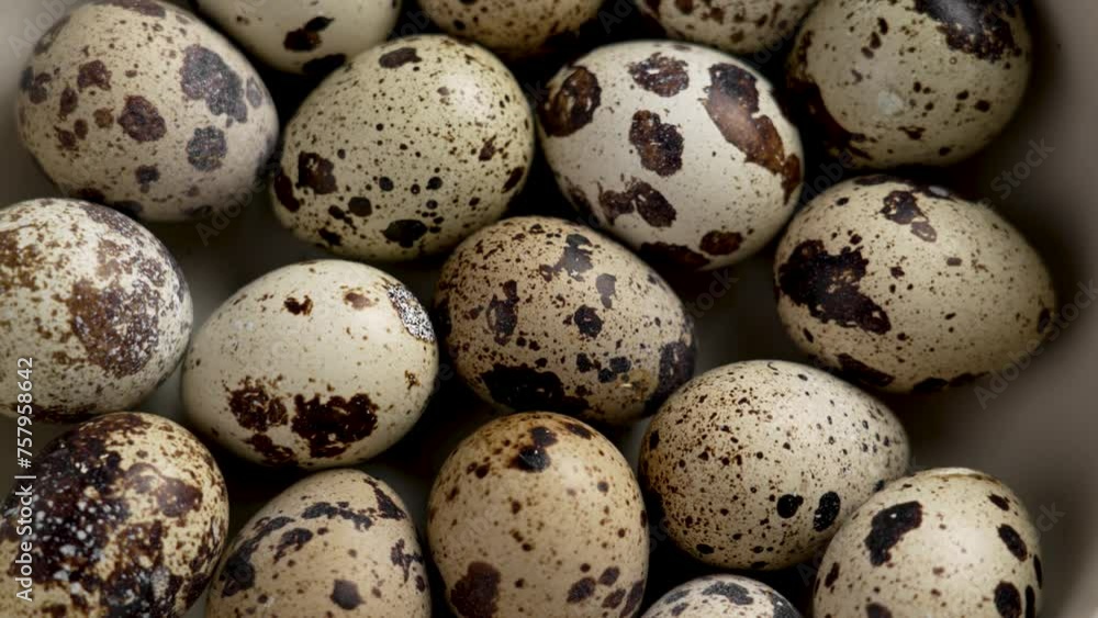 Many uncooked quail eggs in kitchen ceramic bowl close up. Raw healthy ingredient. Many uncooked quail eggs in kitchen ceramic bowl close up. Raw healthy ingredient.