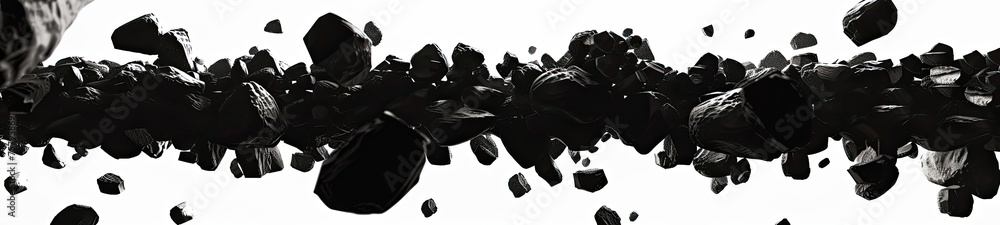 Abstract black dusty and rocks piles floating in the air - obrazy, fototapety, plakaty 