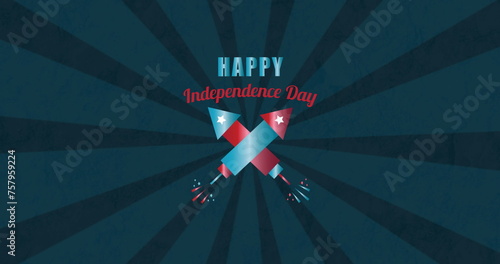 Image of 4th of july independence day text over fireworks and stripes