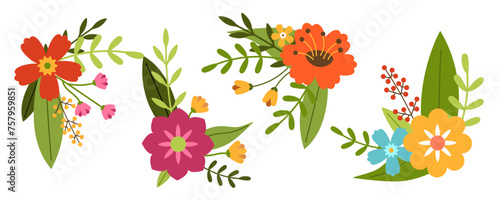 Set of Floral Clipart of flowers and leaves. Floral corner Clipart. Vector illustration for design