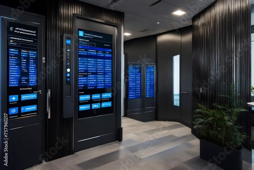 High-tech conference room door with an integrated scheduling system that displays forthcoming appointments.