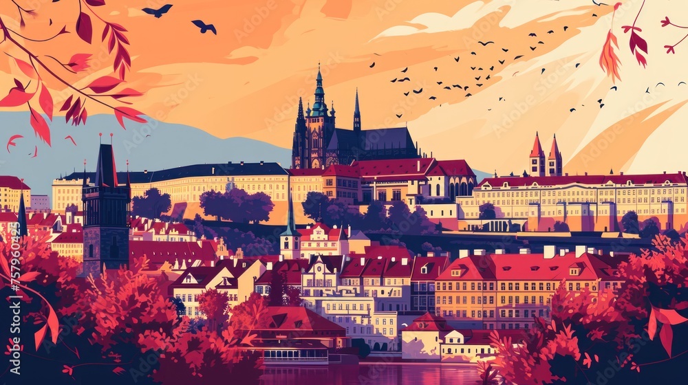 Artistic illustration of Prague city. Czech Republic in Europe.