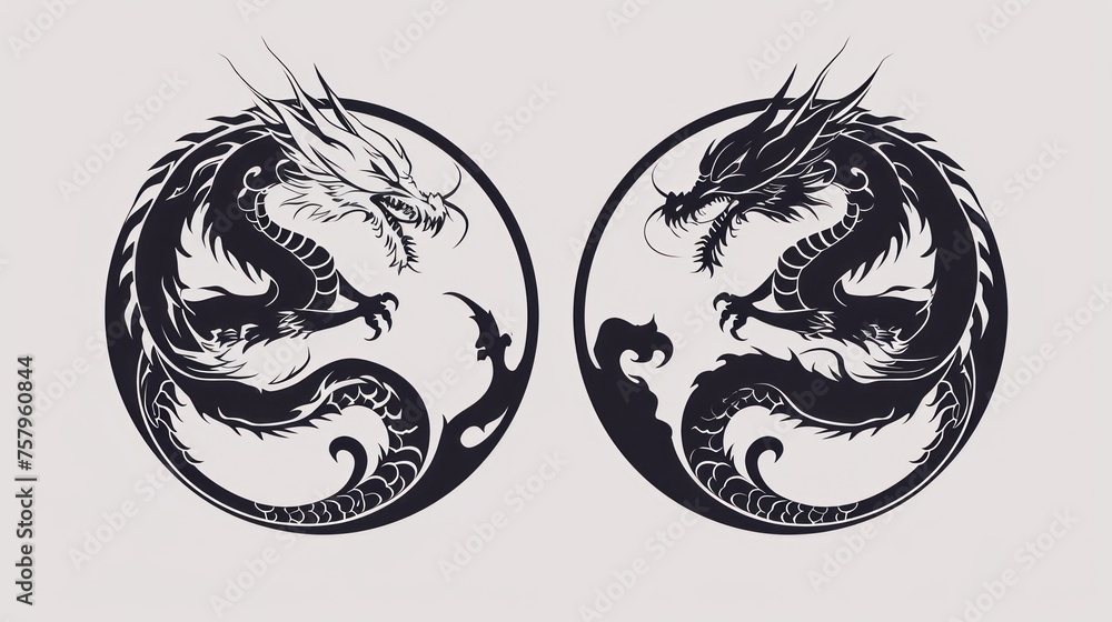 Black logo stamp design over white background of Chinese zodiac dragon as the mythical animal in Eastern Asia culture. Black logo stamp design over white background of Chinese zodiac dragon as the mythical animal in Eastern Asia culture.
