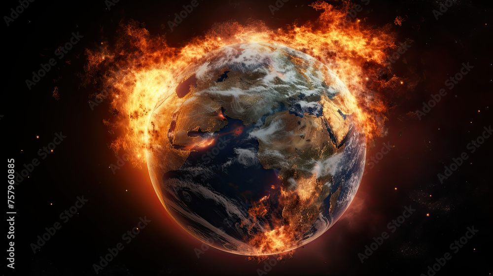 Fototapeta premium The earth bursts with fire from space