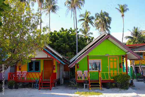 Vibrant bungalows in the middle of tropical paradise