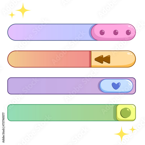 Colorful vector set with multicolored switches in cartoon style. Pink, purple, green, yellow
