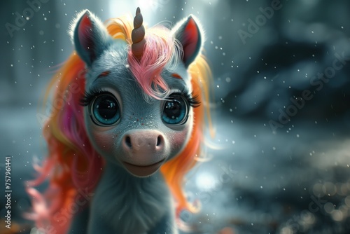 Cute Unicorn Baby Illustration Cartoon Generative AI