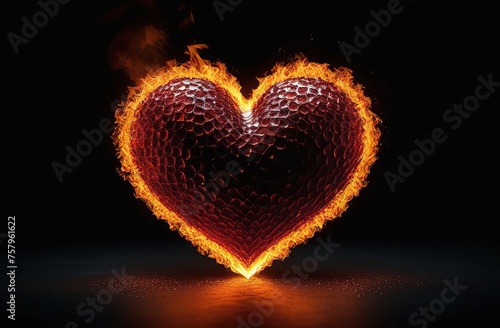 Composite image of heart in fire