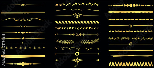 decorative line divider , Golden border intricately detailed, on black background. Ideal divider vector for luxury, elegant design elements in artwork, publications