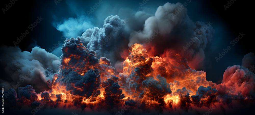 Fototapeta premium Powerful explosion with black smoke cloud, ai generative