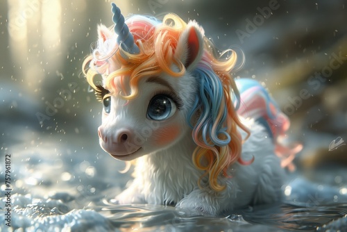 Cute Unicorn Baby Illustration Cartoon Generative AI