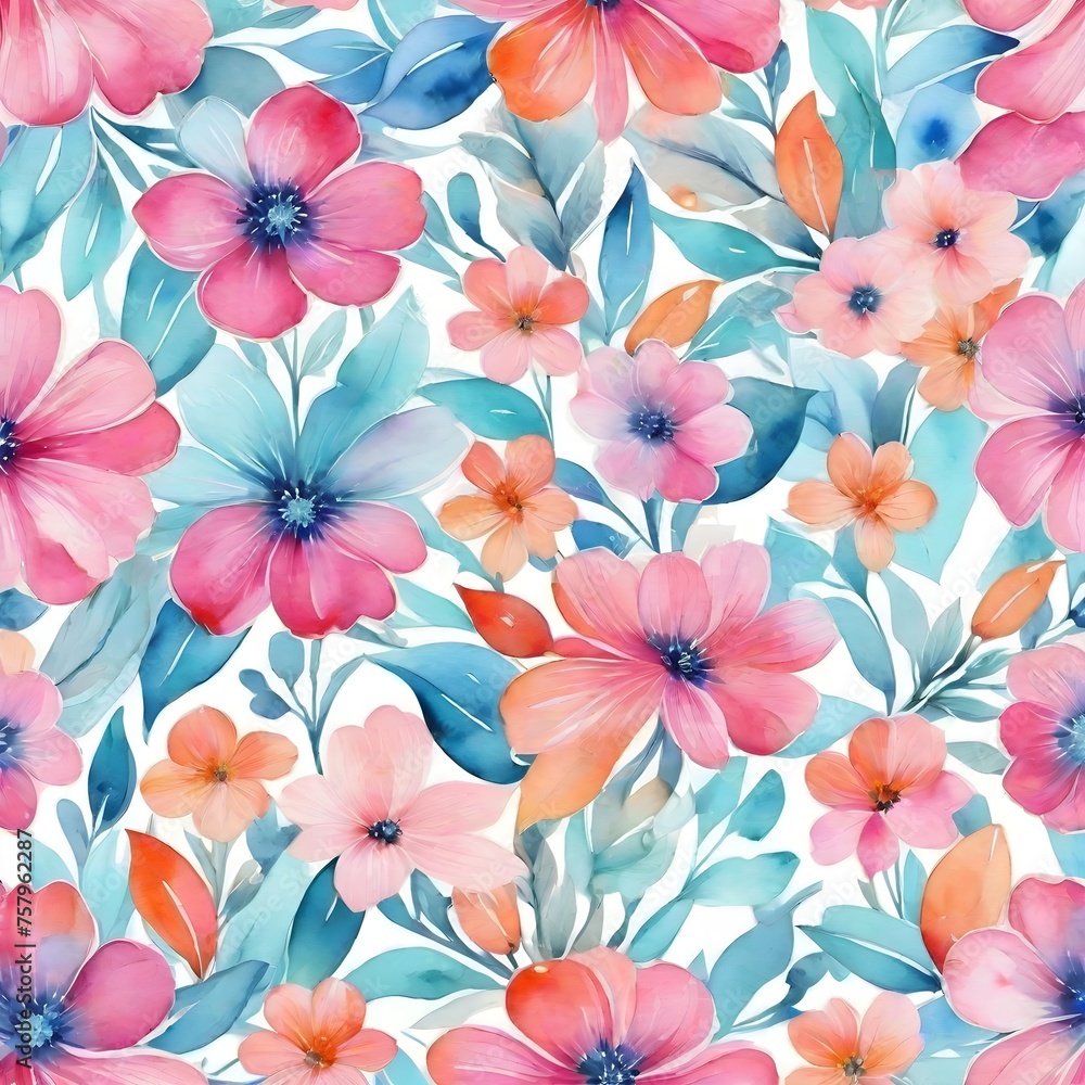 Seamless summer pattern with watercolor flowers.