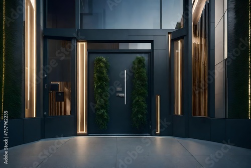 A new apartment building entrance door equipped with a keyless entry system for inhabitants 