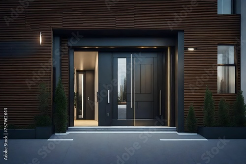 A modern residential entrance door with integrated parcel delivery system. 