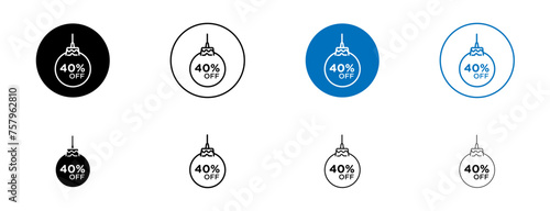 Christmas 40% Discount Vector Icon. Festive Sales Ball Symbol.