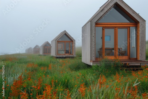 Scenic Tiny Cabins in the Misty Meadow Tranquil Living in the Heart of Nature