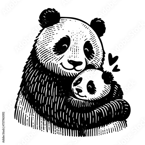 panda cuddles a baby panda cute sketch