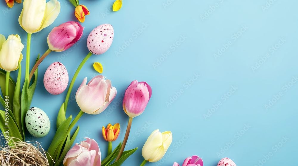 easter eggs and tulips