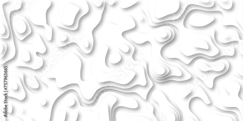 3D Papercut Stylized White topographic contour scheme and terrain. Topography grid map. Contour map background. Geographic line mountain relief. Abstract lines or wavy backdrop background.