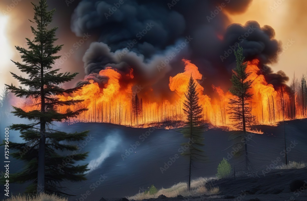 Fototapeta premium Forest fire in progress