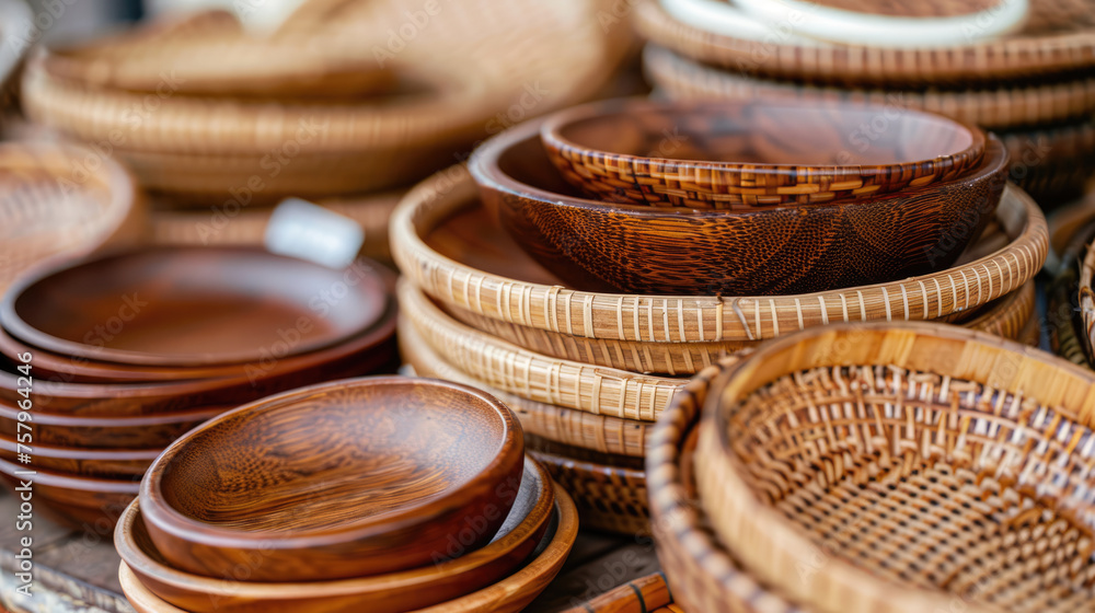 Handmade dishes. Selling handicraft goods at a market or fair Handmade dishes. Selling handicraft goods at a market or fair