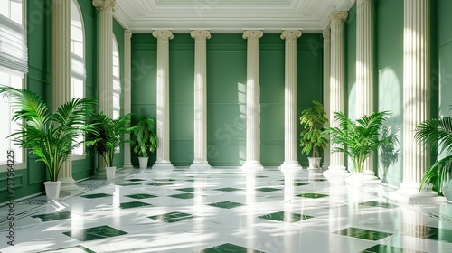Classic green interior with pillars background photo