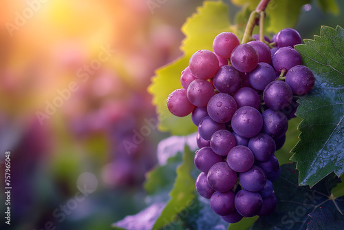 Close up photo image of grape on the grapevine in farm with blurred background