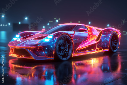 High speed luxury sedan driving in the city - futuristic car concept (with grunge overlay) generic and brand less ©  Ellipse