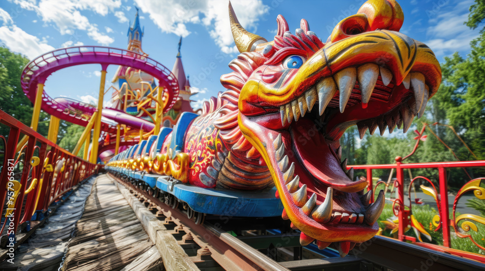 Fototapeta premium Play areas roller coasters with dragons