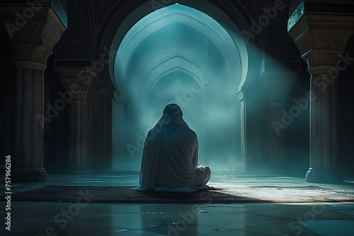 Mosque Silhouette Night Prayers in Ramadan's Peaceful Ambiance
