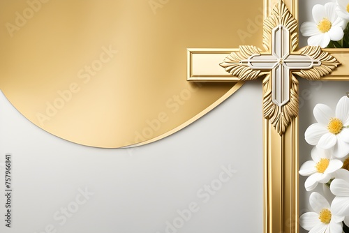 Gold cross with white flowers photo