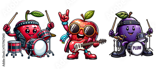 Rockstar fruits character cartoon isolated on transparent background
