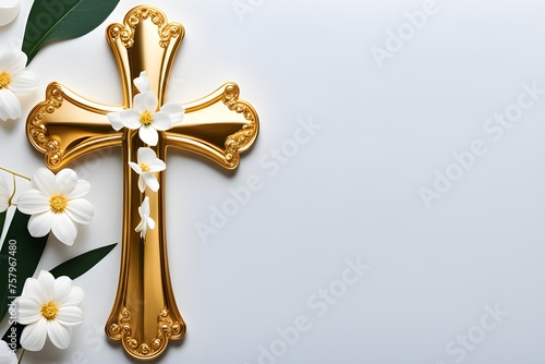 Gold cross with white flowers