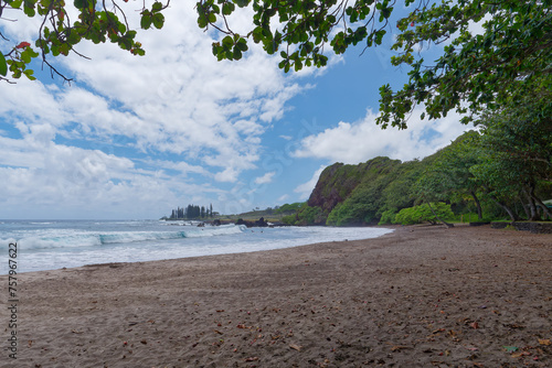 Landscape view of the beautiful Hamoa Beach located on the East side of the island  of Maui, Hawaii, USA photo