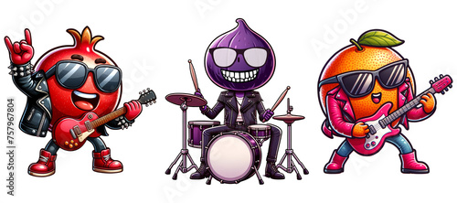 Rockstar fruits character cartoon isolated on transparent background
