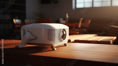 A White Projector Sitting on a Table 8K Realistic