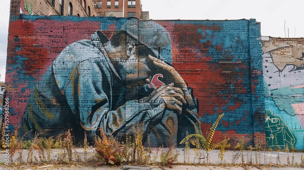 Naklejka premium Exploring the Depth of Urban Street Art Through a Striking Mural