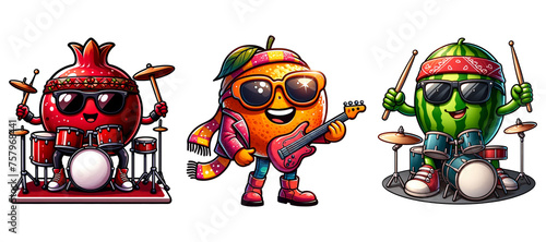 Rockstar fruits character cartoon isolated on transparent background