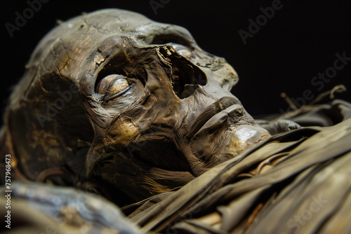 The face of an ancient mummy who becomes alive. photo
