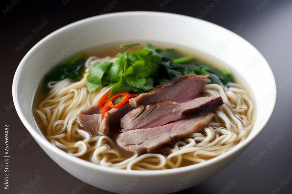 A bowl of duck noodle soup generative AI A bowl of duck noodle soup generative AI