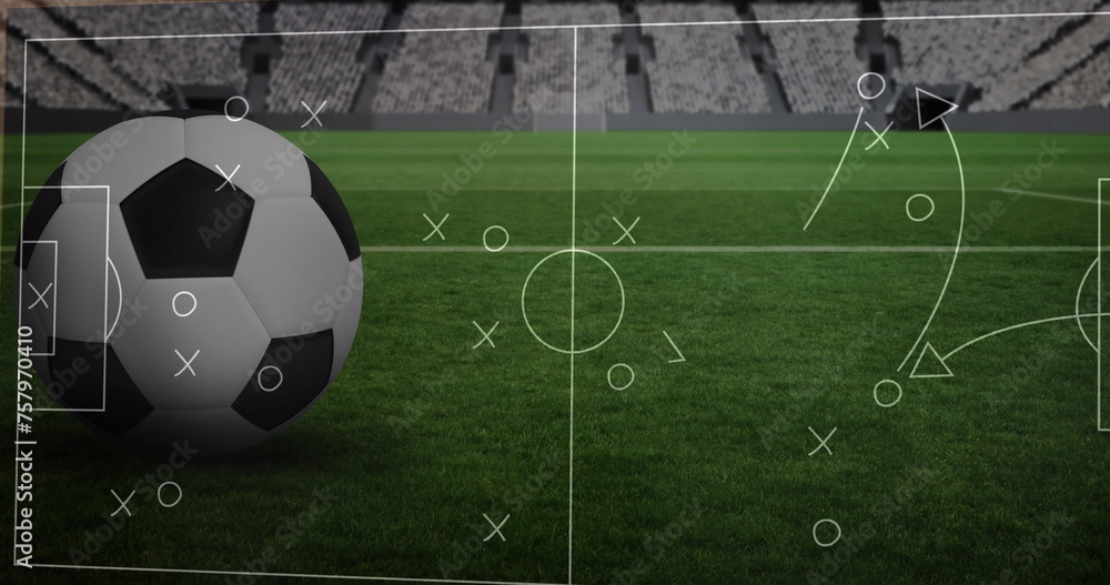 Naklejka premium Image of drawing of game plan over stadium and football