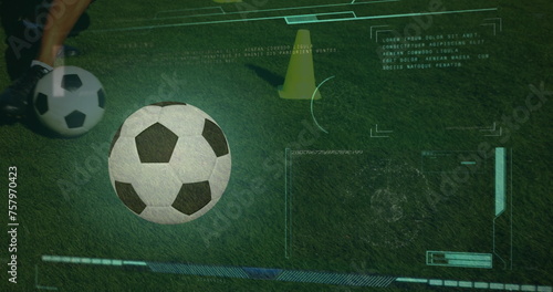 Image of data processing over football player and ball