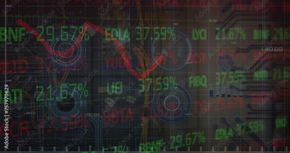 Obraz premium Image of graphs and charts over financial data processing