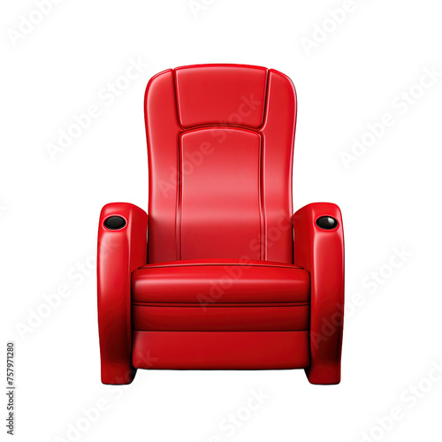 Red cinema chair on white or transparent background