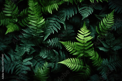 Fern leaves in dark background in the jungle