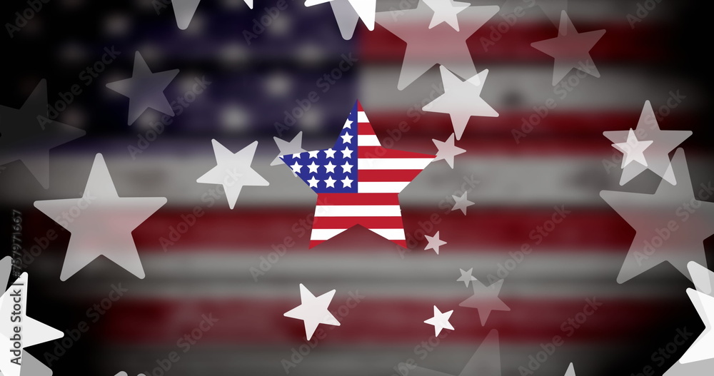 Naklejka premium Image of stars over flag of united states of america