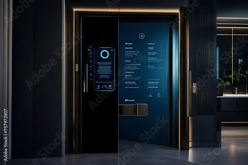 A smart apartment door with a built-in virtual assistant offers individualized greetings and information.