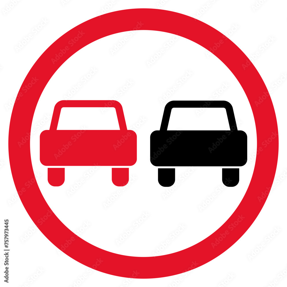 Road sign. Overtaking is prohibited. Information sign Road sign. Overtaking is prohibited. Information sign