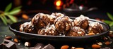 Delicious Chocolate-Covered Almonds in a Rustic Wooden Bowl for Snacking or Baking